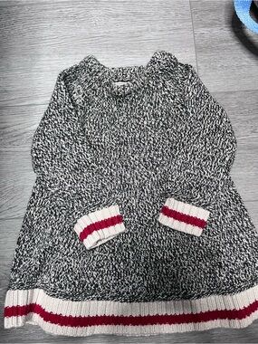 Roots Black & White Marled Crewneck Sweater with Cream and Red Trim